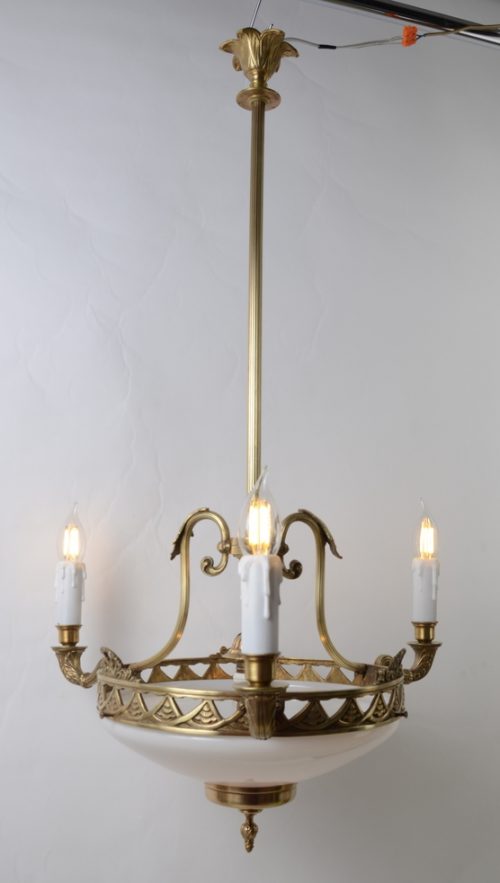 Lampa złota 3 ramienna abażur świeczki Hiszp.-546