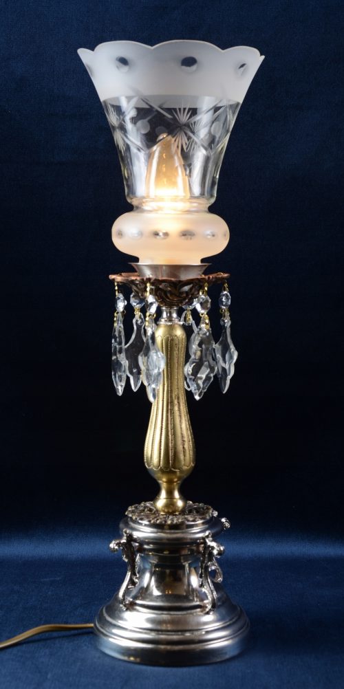 Wspaniała srebrno-złota lampka klosz Hiszp. 205