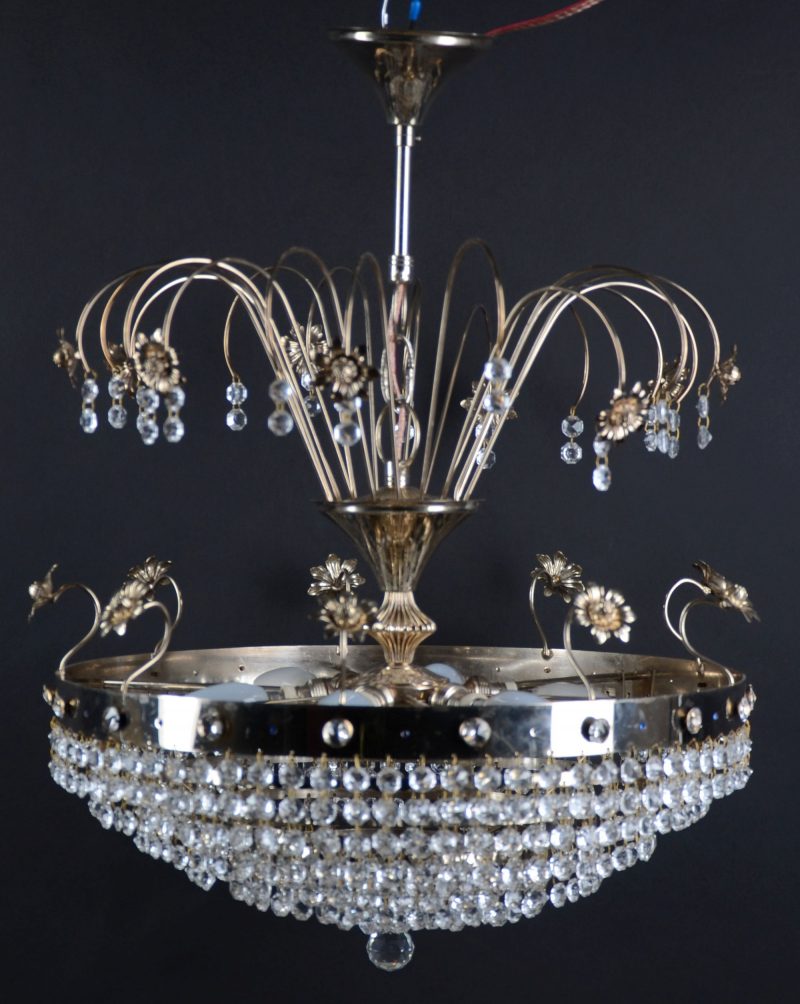 Lampa srebrna fontanna kryształy Hiszpania 60-13