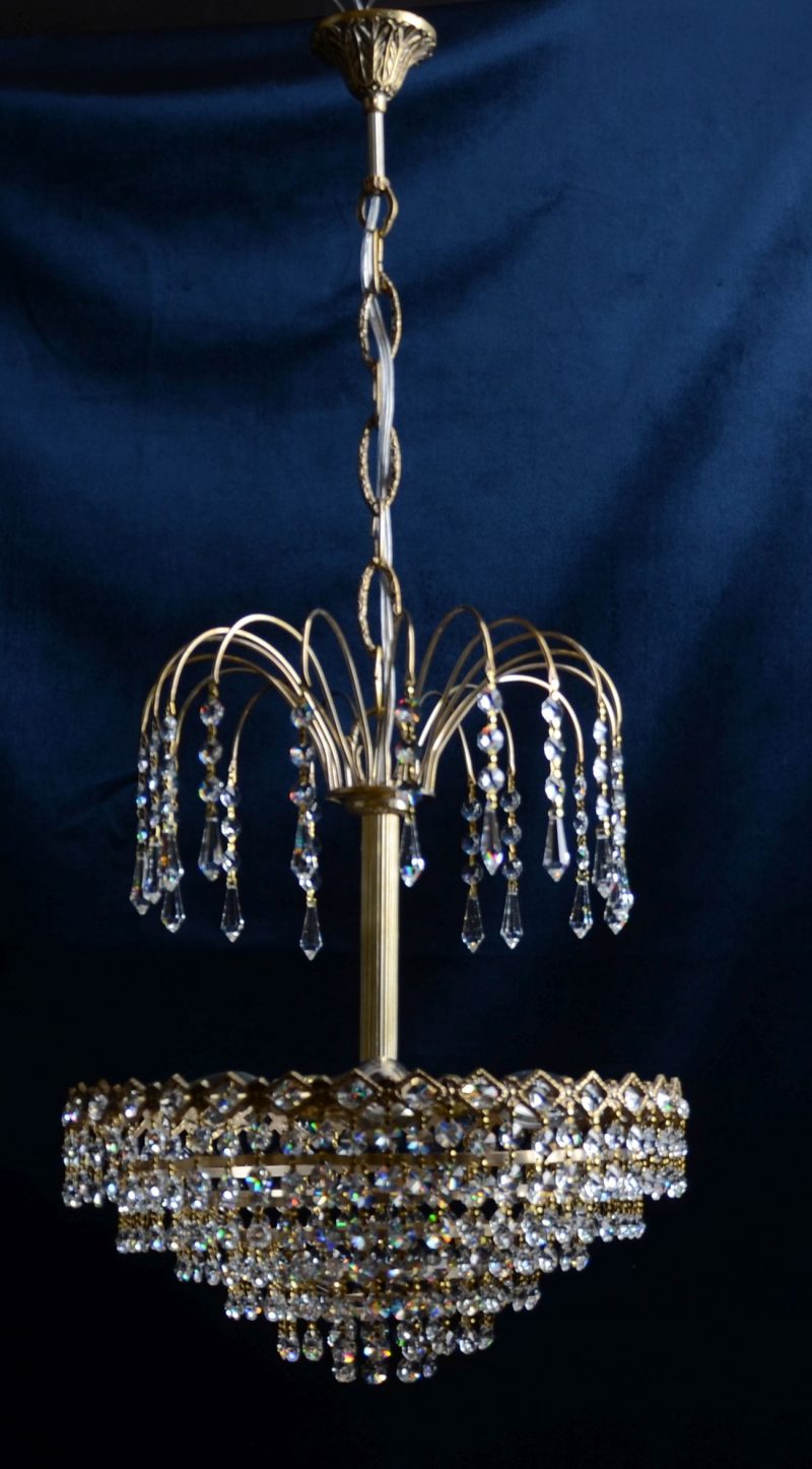 Lampa fontanna złota korona kryształy Hiszp.60-137