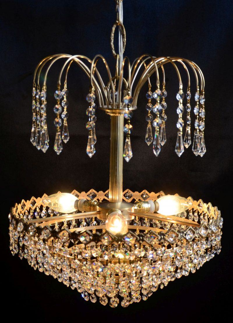 Lampa fontanna złota korona kryształy Hiszp.60-137