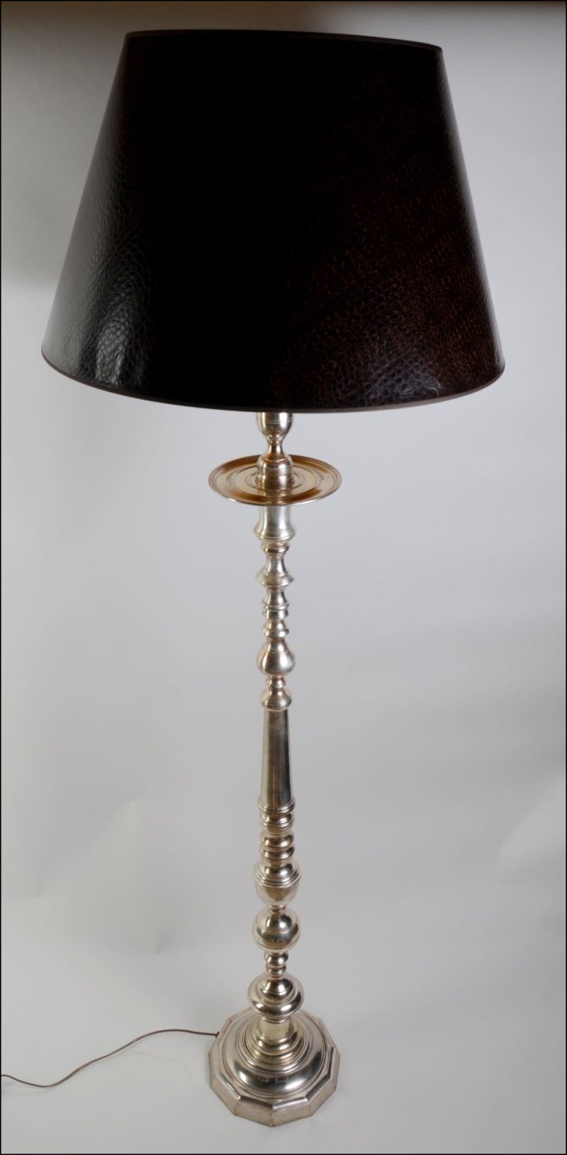Stylowa srebrna lampa stojąca abażur Hiszp.778 - obrazek 2