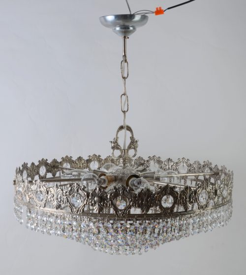 Piękna srebrna lampa kryształy mosiądz Hiszp.976