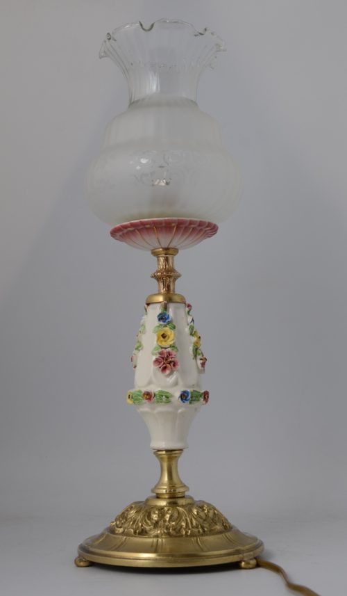 Piękna lampka biała porcelana klosz Port. 541
