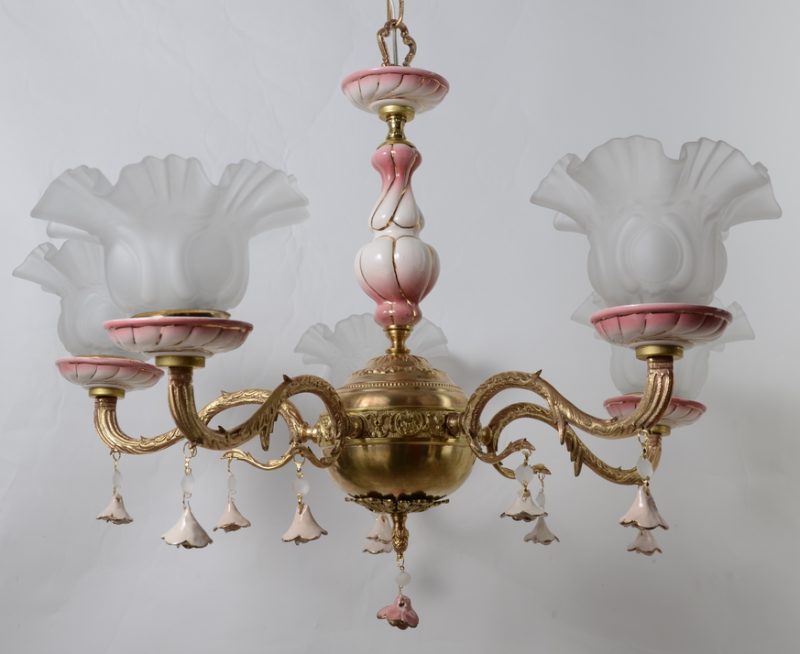 Lampa 5 ramienna mosiądz porcelana Hiszp. 1063 - obrazek 7
