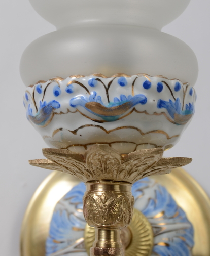 Uroczy kinkiet klosz niebieska porcelana Hiszp.481 - obrazek 3