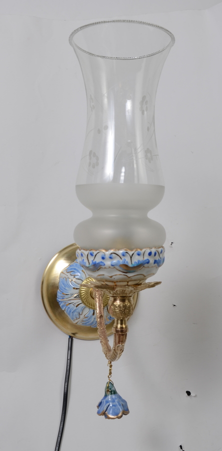 Uroczy kinkiet klosz niebieska porcelana Hiszp.481 - obrazek 4