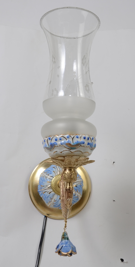 Uroczy kinkiet klosz niebieska porcelana Hiszp.481 - obrazek 7