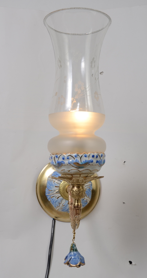 Uroczy kinkiet klosz niebieska porcelana Hiszp.481 - obrazek 8