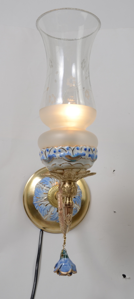 Uroczy kinkiet klosz niebieska porcelana Hiszp.481 - obrazek 9