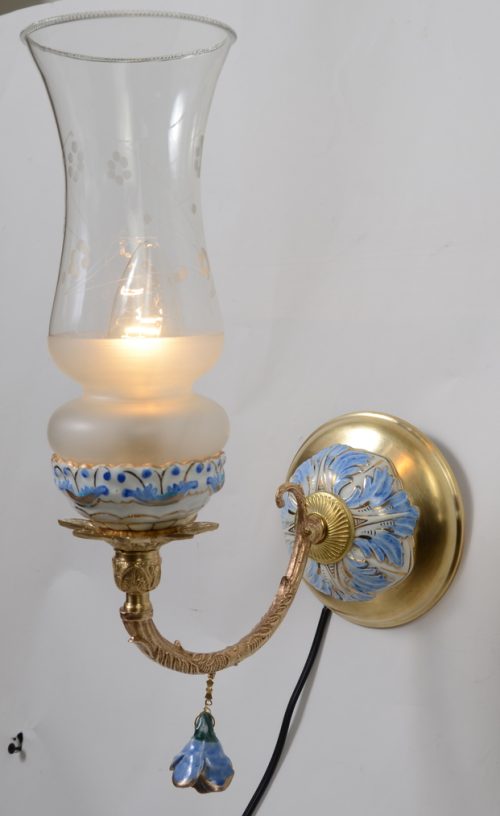 Uroczy kinkiet klosz niebieska porcelana Hiszp.481