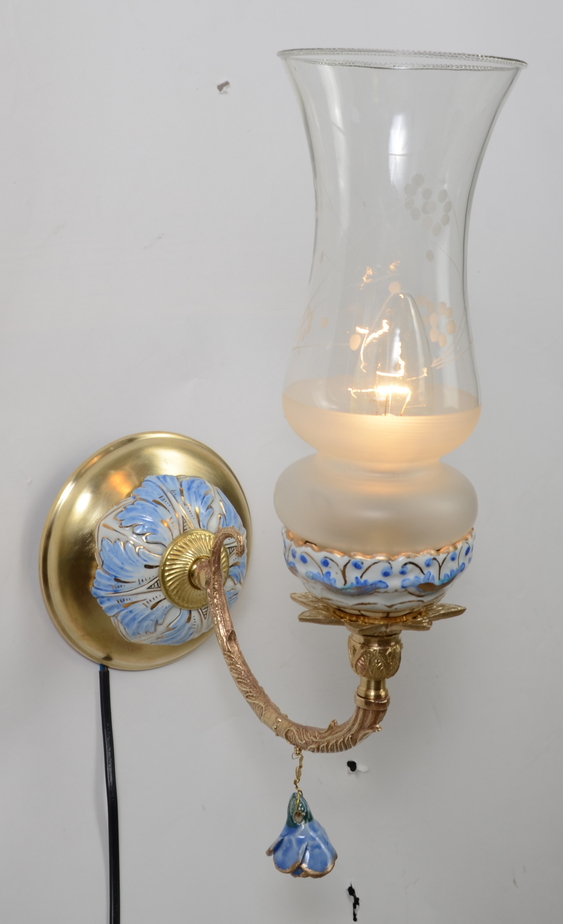 Uroczy kinkiet klosz niebieska porcelana Hiszp.481 - obrazek 2