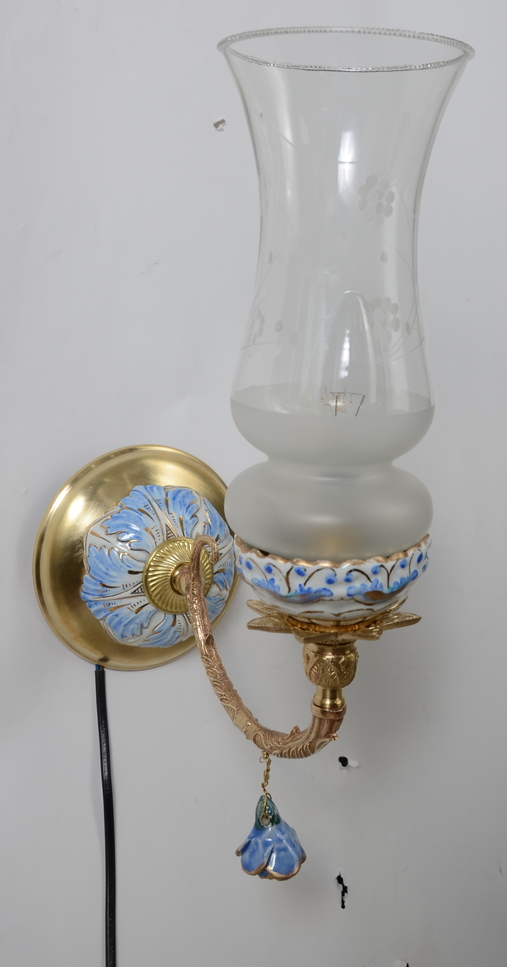 Uroczy kinkiet klosz niebieska porcelana Hiszp.481 - obrazek 6