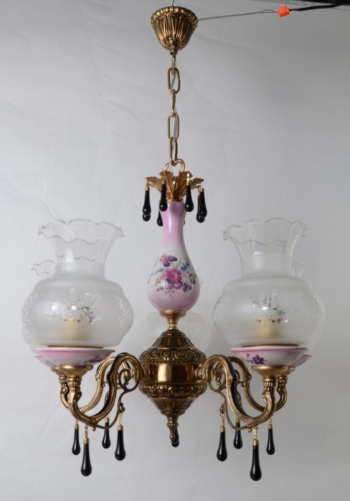 Lampa 5 ramienna różowa porcelana Hiszp. 1068