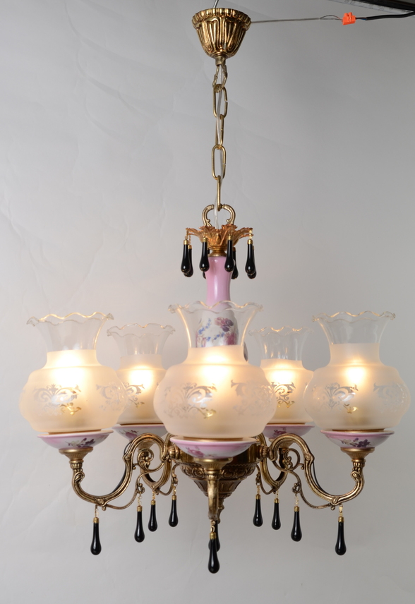 Lampa 5 ramienna różowa porcelana Hiszp. 1068 - obrazek 7