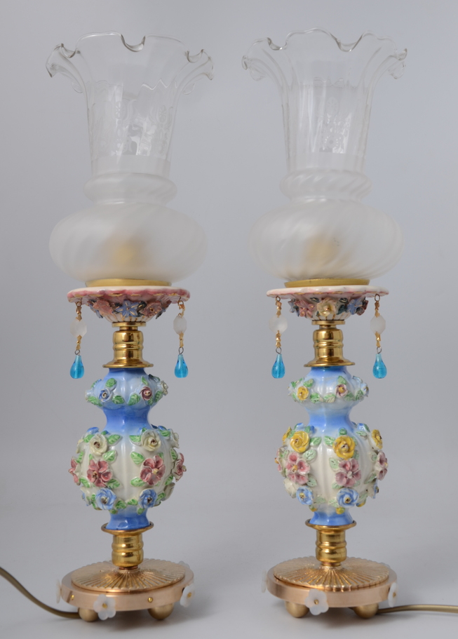 Oryginalny komplet 2 x lampka porcelana klosz Port. 545 - obrazek 2