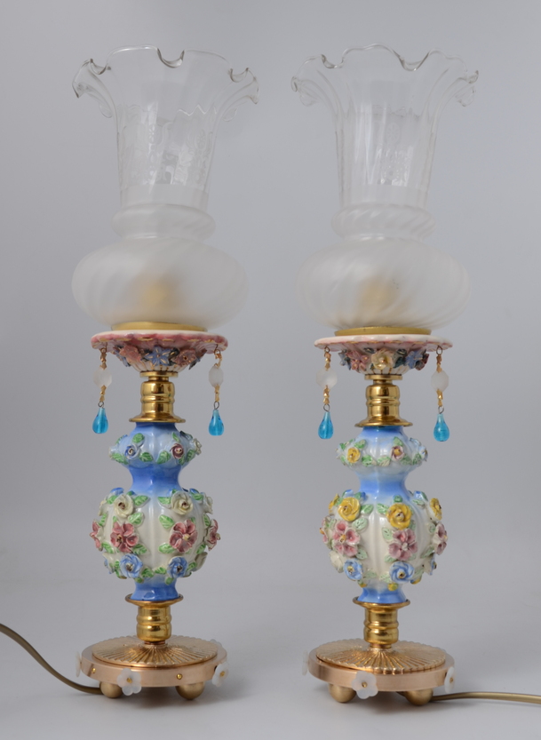 Oryginalny komplet 2 x lampka porcelana klosz Port. 545 - obrazek 9