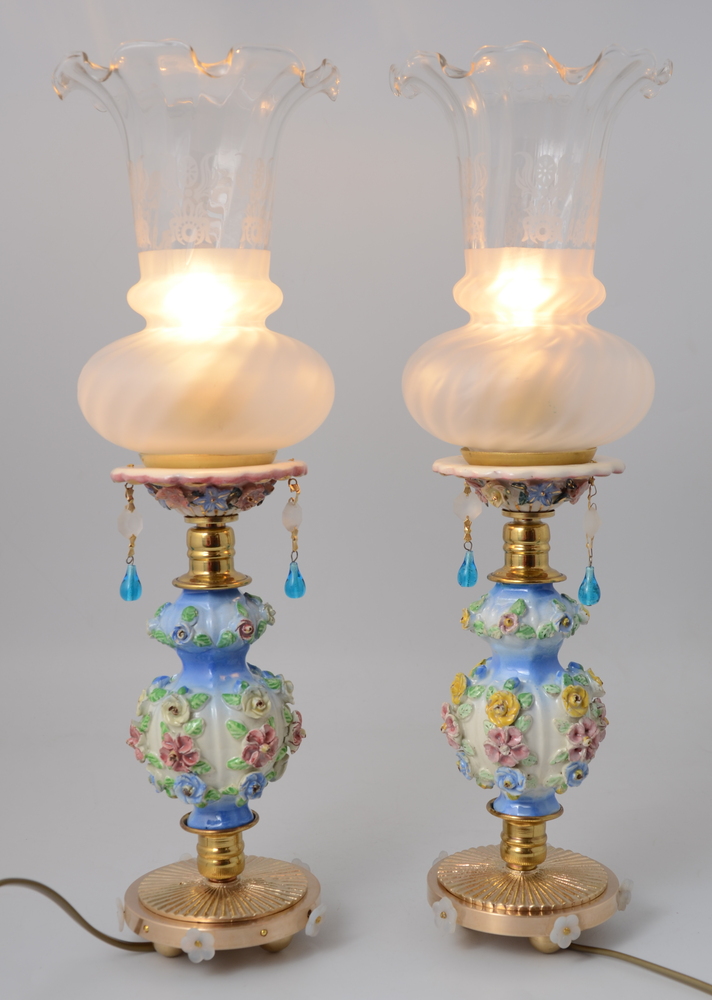 Oryginalny komplet 2 x lampka porcelana klosz Port. 545 - obrazek 8