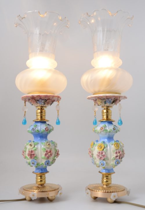 Oryginalny komplet 2 x lampka porcelana klosz Port. 545