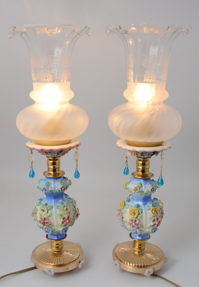 Oryginalny komplet 2 x lampka porcelana klosz Port. 545 - obrazek 10