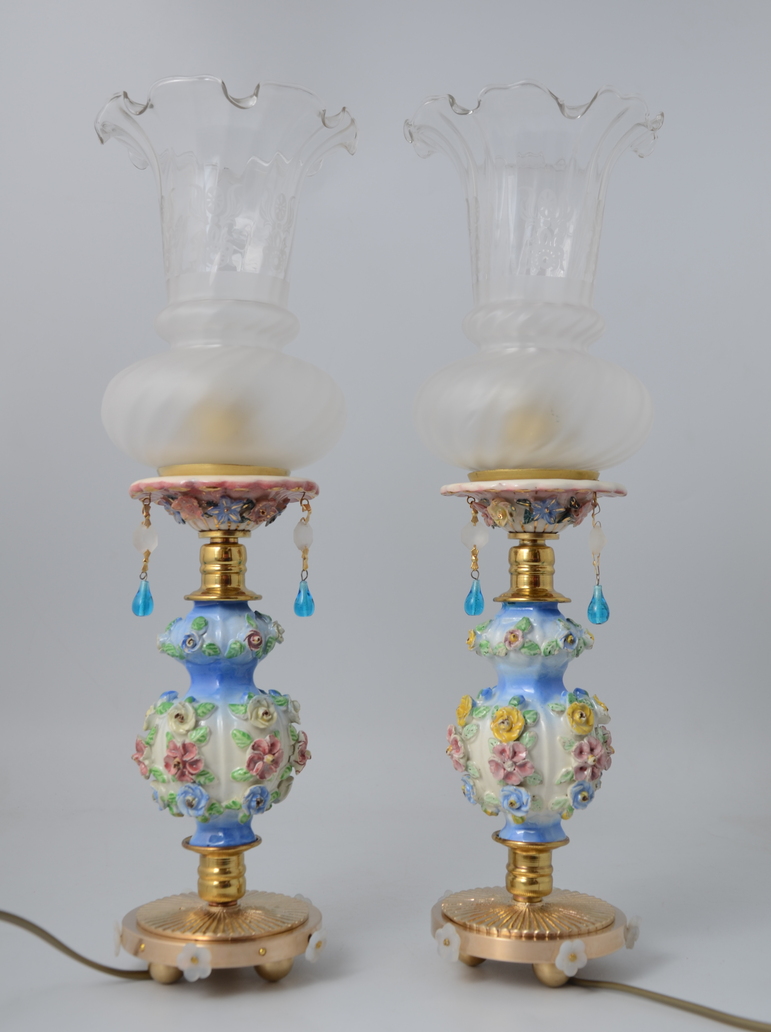 Oryginalny komplet 2 x lampka porcelana klosz Port. 545 - obrazek 11