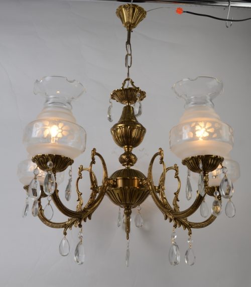 Śliczny 5-ramienny złoty żyrandol Hiszp.1073