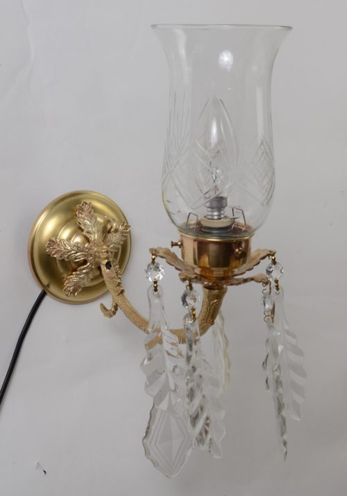 Wyjątkowy złoty kinkiet klosz kryształy Hiszp. 488