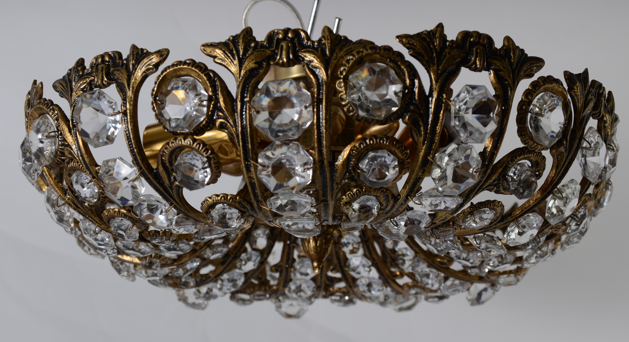 Wspaniała lampa plafon liście kryształy Hiszpania 1086