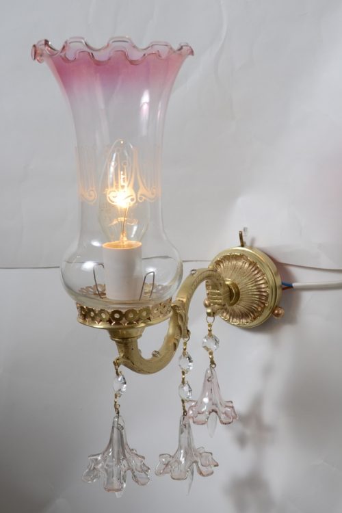 Stylowy złoty kinkiet klosz kryształy Hiszp. 489